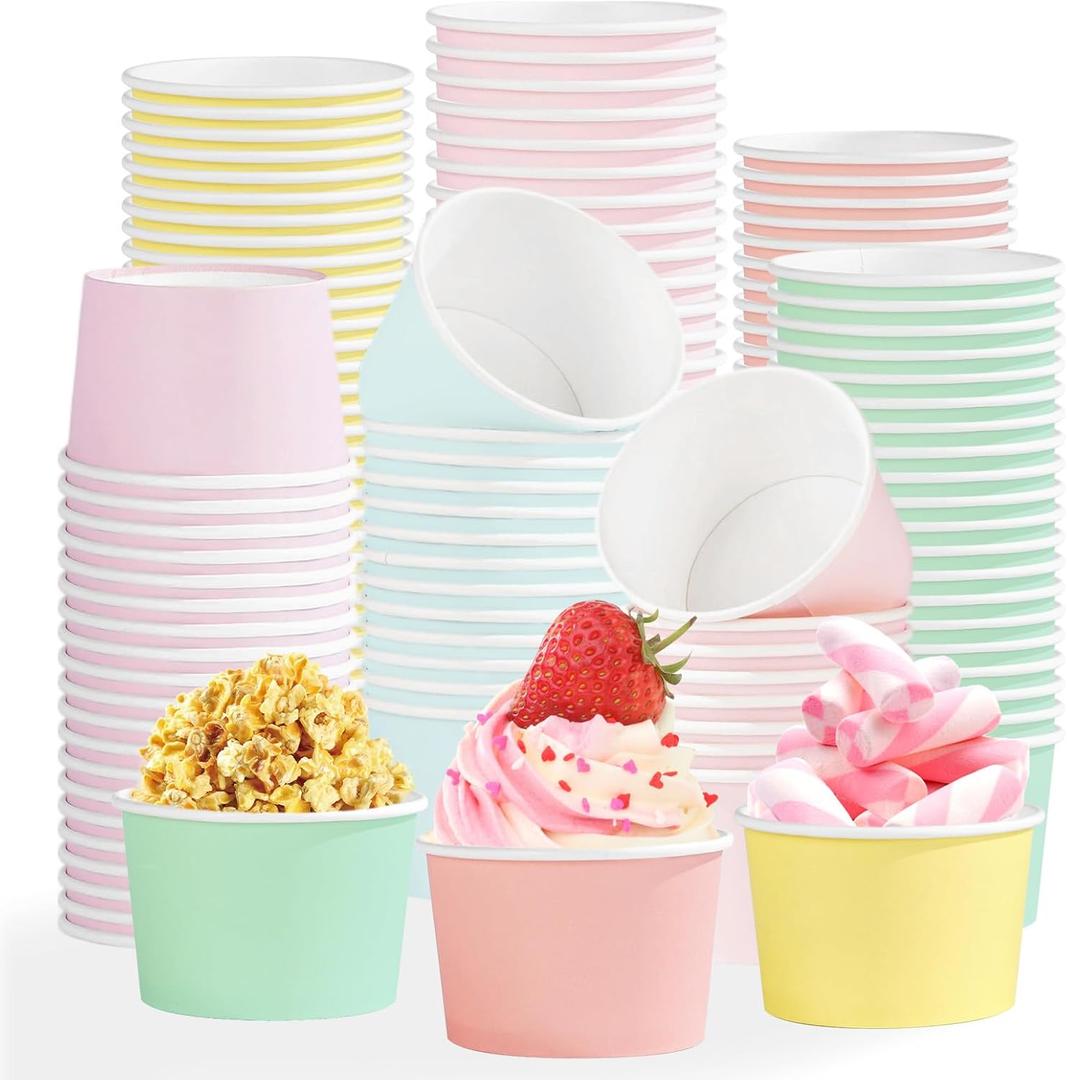 120Pcs Pastel Ice Cream Cups 12 oz Disposable Colored Theme Paper Dessert Snack Bowls Pastel Rainbow Yogurt Cup Containers for Food Soup Candies Baby Shower Birthday Spring Colorful Party Supplies