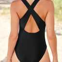 Herseas One Piece Swimsuit Women Slimming Tummy Control Bathing Suit Crisscross Back Athletic Modest Swim Suit 2026 (Black, XL)