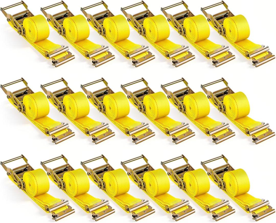 VEVOR 18PCS E Track Ratchet Strap, 2" x 15'E-Track Straps 4400 LBS Breaking Strength, Polyester Webbing & Spring Fitting & Ratchets, Durable Tie-Downs for Tires Motorcycles Trailers Loads Yellow