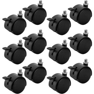 Tosnail 12 Pack Plastic Caster Wheels with Brake, Threaded Mounting Wheels for Plant Caddy Plant Stand - Black