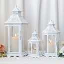 TRIROCKS Set of 3 Decorative Candle Lanterns18''&13"&10" H Hexagonal Candle Holder Vintage Metal Hanging Lantern with Tempered Glass for Garden Patio Wedding Event Indoors Outdoors(White)