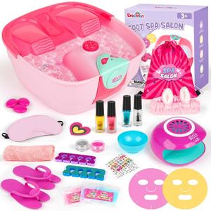 Kids Foot Spa & Nail Kit - Kids Spa Day Kit for Girls with Mask Foot Bath and Nail Dryer - Manicures Pedicure Toy Kit Nails Art Salon Girl Stuff - Christmas Birthday Gifts for 6 7 8 9 10-12 Year Old (Large Size)