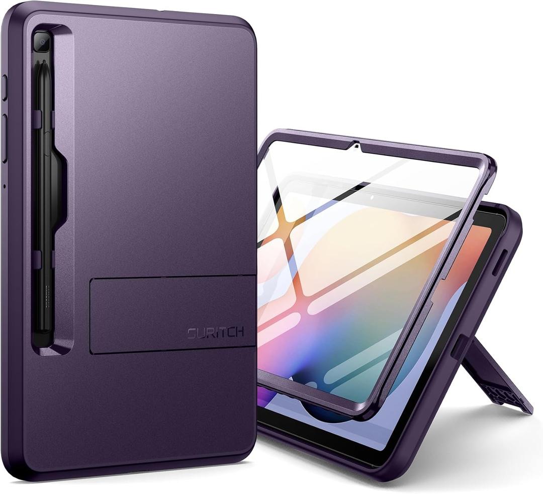 SURITCH Rugged Case for Samsung Galaxy Tab S6 lite 10.4-inch 2024/2022/2020, Built-in Screen Protector Full Body Heavy Duty Shockproof Protective Tablet Cover with S-Pen Slot Kickstand, Purple