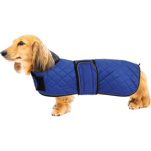 Warm Thermal Quilted Dachshund Coat, Dog Winter Coat with Warm Fleece Lining, Outdoor Dog Apparel with Adjustable Bands for Dog-Blue-M