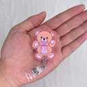 Pink Teddy Bear Badge Reel Retractable for Nurse Nursing RN CNA LPN Healthcare Worker & Teacher, Cute Pediatric Nurse Gifts, Teddy ID Name Badge Holder with Alligator Clip & 24 Durable Nylon Cord