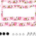 2 Pcs Pink License Plate Frame Women Cute Strawberry Cat Car License Plate Frames Kawaii Car Tag Cover Holder Universal Us Standard Vehicles Car Decor Accessories (One Size)