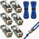 6-Pack Paracord Adjusters - Rope Adjuster Tensioner 6 Pack, Rope with Roller Tensioner Heavy-Duty Tie Down for Camping, Tarps, Guy Lines, Boating & Outdoor Gear