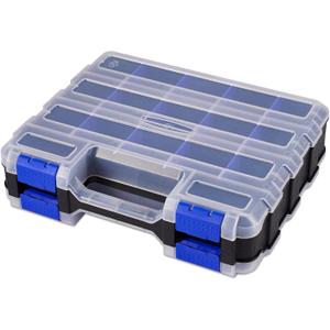 Small Parts Storage Case Tools Box Organizer Double Side 34 Compartments Hardware Organizers with Removable Plastic Dividers for Screws Nuts Nails Bolts (Blue)