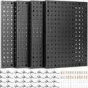 Heavy Duty 4-Panel Pegboard Wall Organizer & 32 Peg Hooks - Four Black Metal Peg Board Panels for Shops or Warehouse - Garage Tool & Walls Organizer - Modular Complete Kit With Installation Hardware