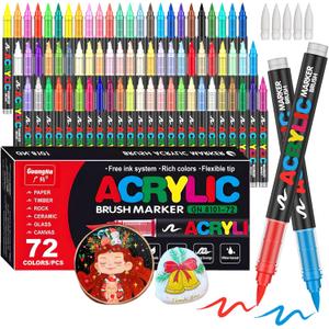 Amamao 72 Colors Acrylic Paint Markers, Soft Brush Tip Pens and Markers, Acrylic Paint Pens for Wood, Stone, Canvas, Glass, Fabric, Egg, Rock Painting and DIY Crafts Art Supplies