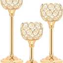 Crystal Metal Tealight Candlestick, Bling Bowl Candelabras, Tall Crystal Votive Candle Holders Elegant Crystal Candle Centerpiece for Dining Table Wedding Decor (Set of 3, Gold)