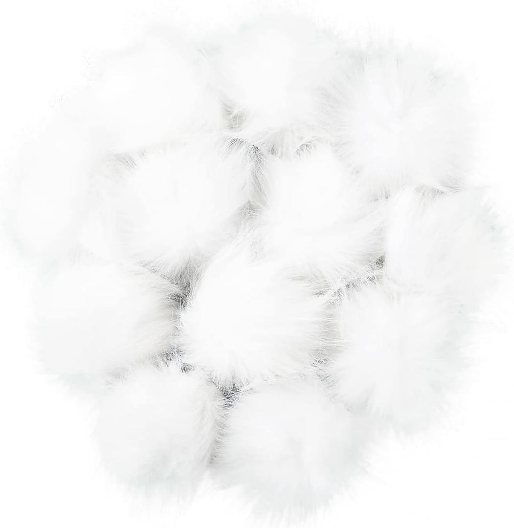 12 Pieces Christmas White Faux Fur Pom Pom Balls Fur Fluffy Pompom Ball with Elastic Loop for Hats Shoes Scarves Gloves Scarves Bag Key Chain Charms Accessories(White)