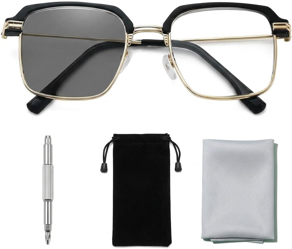 Smart Reading Glasses, Self Adjusting Glasses, Automatic Reading Glass for Office Computer Work and Home Reading, Complete Set with Screwdriver Case and Cloth