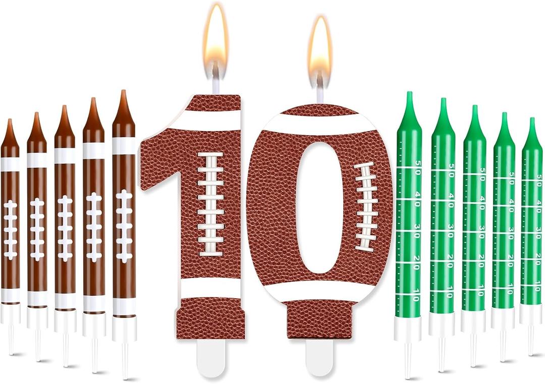Photect 11 PCS Football Birthday Candles Number Candle Sports Cake Topper Decor Football Themed Birthday Cake Decorations for Boys Girls Kids Party Supplies(Number 10)
