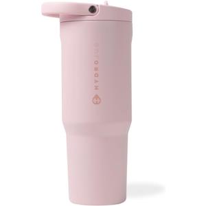 HydroJug Sport - Stainless Steel Tumbler with Straw, Vacuum Insulated, 32oz Leakproof Water Bottle, Ergonomic Design, Reusable, Dishwasher Safe, Rubber Base, Durable for Gym or Outdoors, Pink Sand