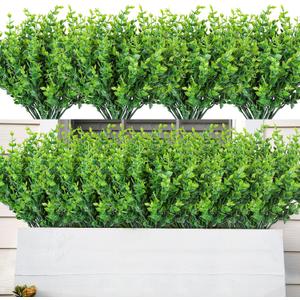 AmyHomie 20 Bundles Green Artificial Plants for Outdoor Spring Summer Decor UV Resistant Faux Wheat Grass Greenery Shrubs Eucalyptus Fake Plastic Plants Garden Porch Window Box Decorating