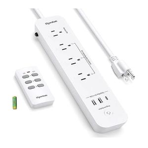 Remote Control Power Strip with 3 USB Surge Protector Power Strip with 3 RF Controlled Outlets, 5ft Extension Cord, 15A/1875W Remote Control Outlet for Household and Workstation Appliances