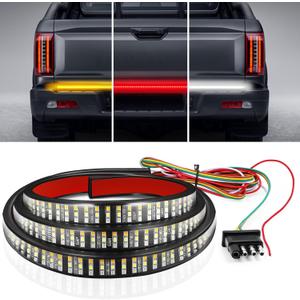 Livtee Truck Tailgate Light Bar, 60" Triple Row LED Brake Light Strip with Red Brake/White Reverse/Sequential Amber Turning Signals, Light Bars for Trucks, Truck Accessories for Men- IP68 Waterproof