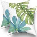 aportt Green Tropical Leaf Pillow Covers 16x16 Inch Monstera Palm Leaves Couch Pillow Cases Botanical Plant Summer Throw Pillows Set of 2 Home Decor for Living Room Bedroom Bed Cushion Outdoor