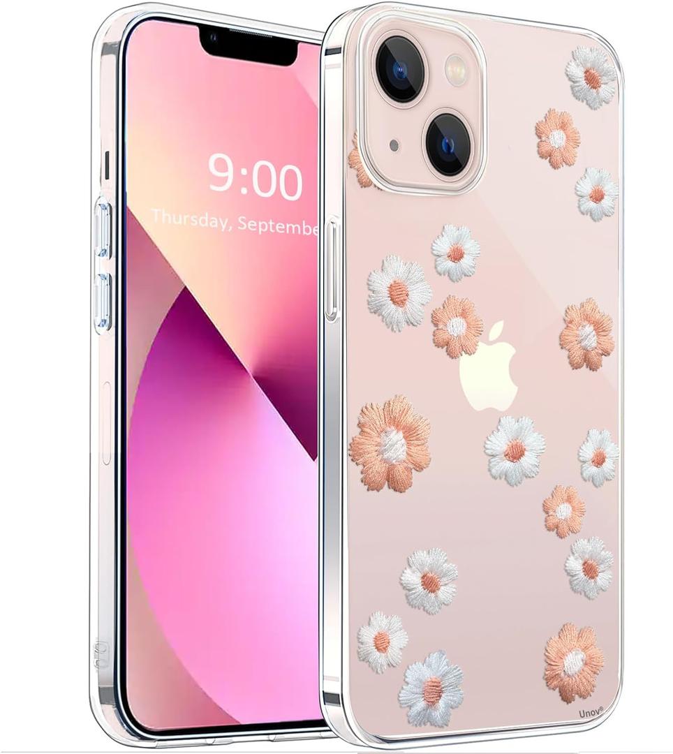 Unov Case Compatible with iPhone 13 Mini Case Clear with Design Embossed Pattern Soft TPU Bumper Slim Protective 5.4 Inch (Daisy Blooms)