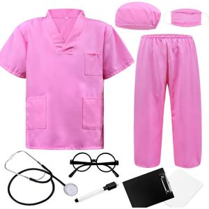 Doctor Scrubs Set,Doctor Kit for Kids,Doctor Costume With Pretend Play Playset for Kids, (3-4T/110, Pink)