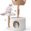 Modern Cat Tree, Aesthetic Wood Cat Tree Tower for Large Cats, Luxury Cat Condo with Scratching Posts and Flower Platforms, Cat Furniture by Easyego, (Standard, Warm White)