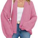 Saodimallsu Womens Open Front Cardigans Long Lantern Sleeve Oversized Chunky Knit Casual Fall Sweater Coat Pink (Pink)