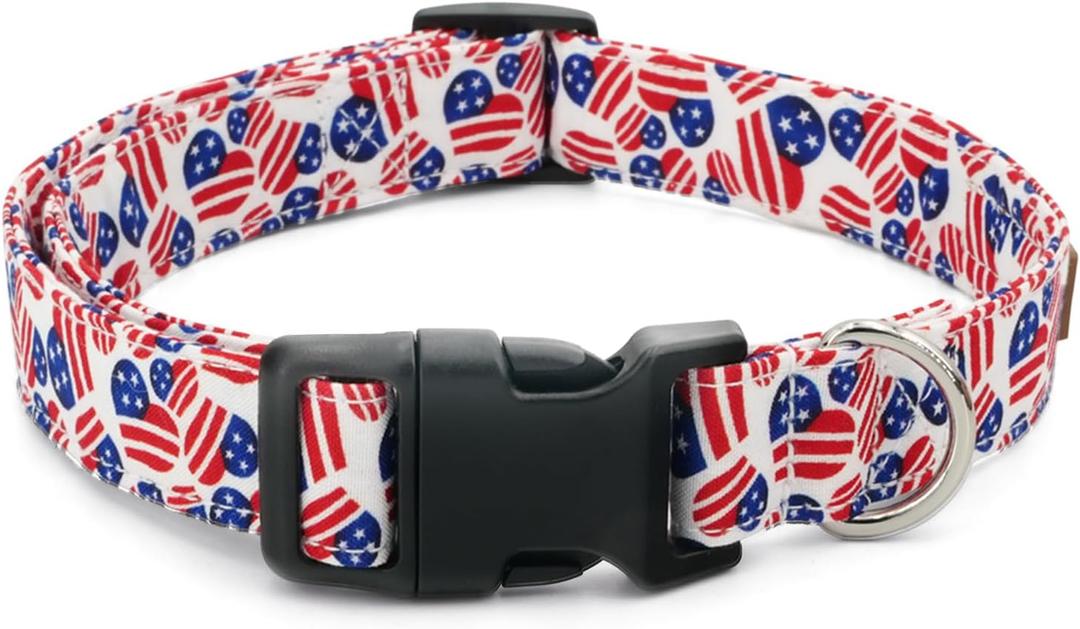 Tunkoo American Flag Dog Collar, Cute Adjustable Heart Collar for Boy and Girl Dogs Strong Plastic Buckle - for Small Medium Large Pets, M