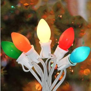 C7 Christmas Lights Outdoor, 25Ft Vintage Christmas String Lights with 27 Multicolor Ceramic Bulbs, Hanging Christmas Decorations Lights for Xmas Tree Roofline House Garden Patio Yard-White