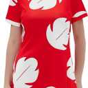 Women's Dress Costume With Pocket Hawaiian Red Dress Halloween Costume Cosplay Leaf Summer Dress (Red, XXL)