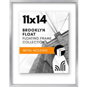 Americanflat Aluminum 11x14 Floating Picture Frame with Shatter-Resistant Glass - Use as 8x10 Picture Frame or Display 11x14 Photo - Signature Float Collection - Photo Frames for Wall Display - Silver
