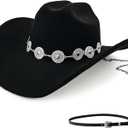 Classic Western Cowboy Hat for Men & Women, Felt Cowgirl Hat with Two Decorative Bands, ，Wide Brim， All-Season Wear
