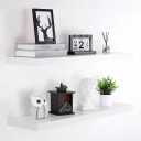 Woiusfor Floating Shelves 36 Inch Long, 9.3 Inch Deep Wall Shelf Fireplace Mantel, Rustic Farmhouse Wooden Shelves for Wall Decor Bathroom, Kitchen, Office (White, Set of 2)