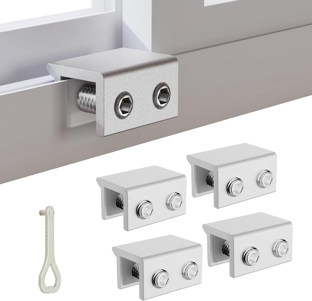 Sliding Window Locks, Keyed Window Lock & Blocker Security for Horizontal & Vertical Sliding Windows, Child Proof Inside Mount Stoppers to Prevent Break-Ins, Easy No-Drill Installation, (4, Silver)
