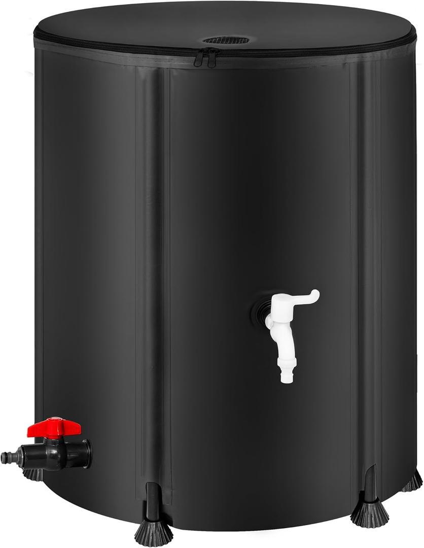 Collapsible Rain Barrel Water Storage Containers-53 Gallon Portable Rainwater Collect System Water Tank to Collect Rainwater from Gutter Downspout Water Catcher with Spigots,FilterOverflow Kits (Black)