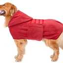 Geyecete Dog Drying Coat with Hood for After Bath Bathrobe Towel Dog Drying Coat for Wet Walking in Rain/Snow-Dry Fast Dog Bag-Pineapple Grid Fast Drying-Red-XL