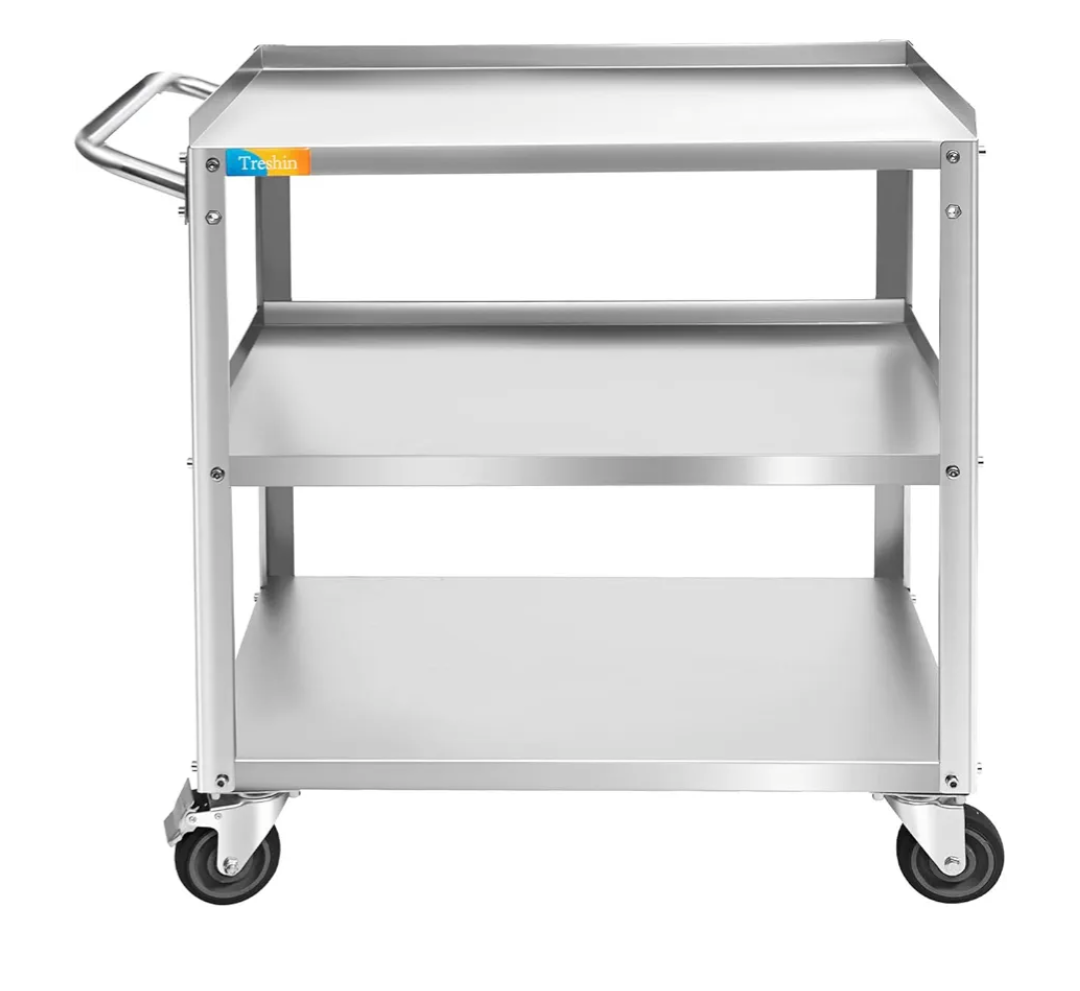 Treshin 3 Tier Stainless Steel Utility Cart Commercial Heavy Duty Rolling Cart Food Storage Service Trolley with Handle and Wheels for Kitchen Restaurant Hospita Lab and Hotel 16.5"W x 27.6"L x 31.9"H