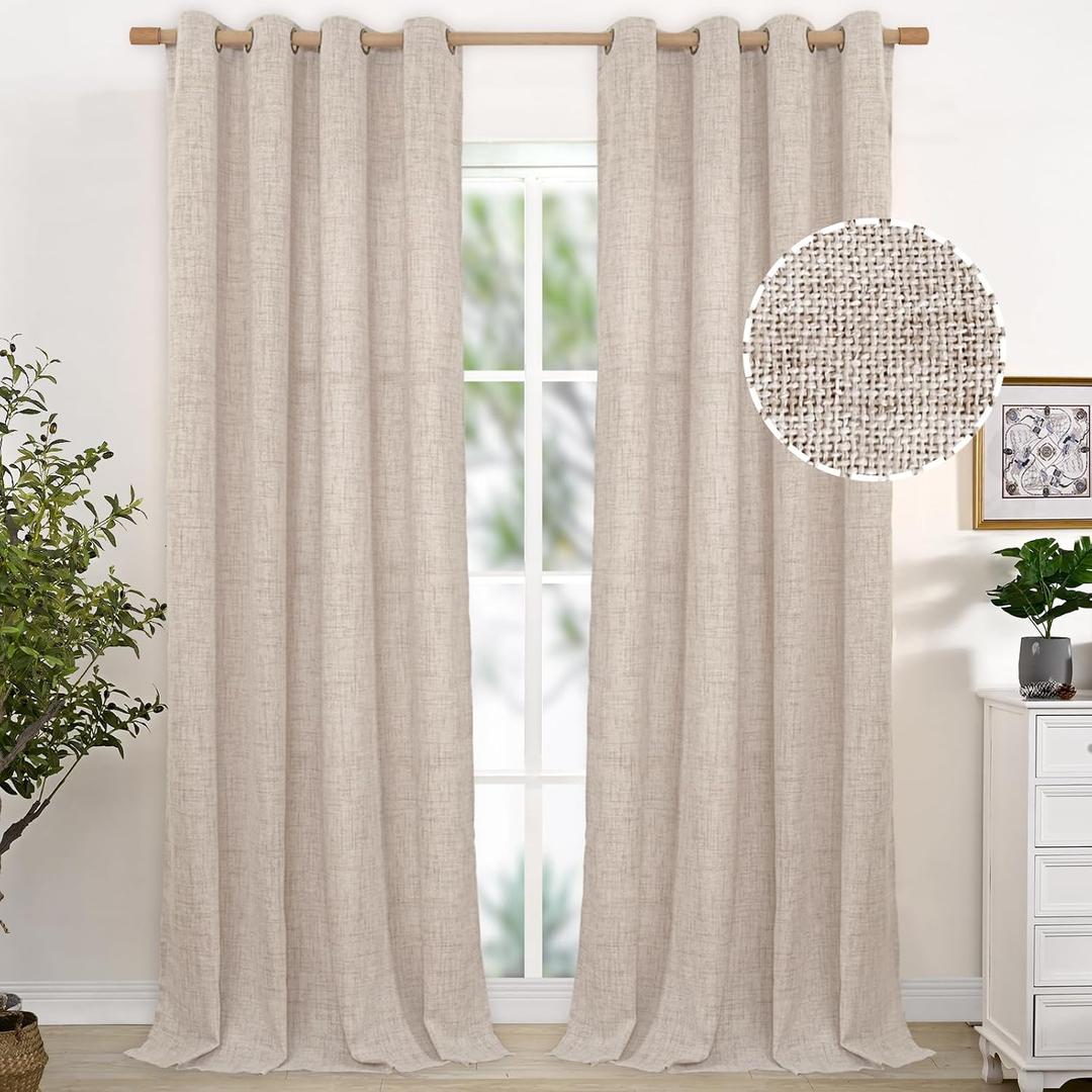 YoungsTex 95 Inches Long Curtains for Living Room 2 Panels - Linen Light Filtering Drapes with Bronze Grommet Netural Floor Length Window Treatments for Bedroom, 52 X 95 Inch (Natural)