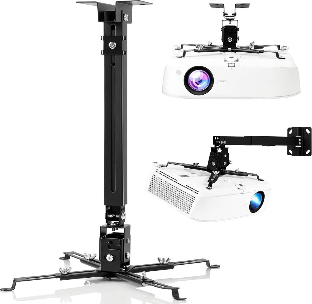 DAWASAPAT 3-in-1 Projector Mount Wall/Ceiling Projection Bracket, Universal Height Adjustable Hanging Mount Bracket Holder with Extension Pole for Home and Office Projector (Black)