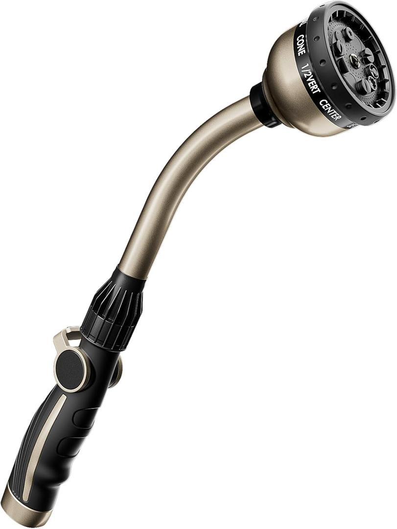 RESTMO Watering Wand Heavy Duty, Metal Garden Hose Wand with 10 Spray Patterns, 15-Inch Long Hose Nozzle Sprayer with Thumb Flow Control, Ideal to Water Hanging Baskets and Shrubs (Bronze)