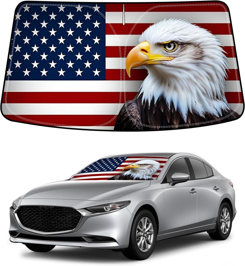 Bestview American Eagle Flag Windshield Sun Shade for Mazda 3 2019-2024,Custom Fit Foldable Front Window Sunshade Sun Visor Accessories Protector Block UV Rays Heat, Keep Your Car Cooler Bestview American Eagle Flag Windshield Sun Shade for Mazda 3 2019-2024,Custom Fit Foldable Front Window Sunshade Sun Visor Accessories Protector Block UV Rays Heat, Keep Your Car Cooler