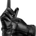 Aegend Leather Gloves for Men, Soft Warm Lining Full Hand Touchscreen Winter Gift Thermal (Small, Black - Genuine Leather)