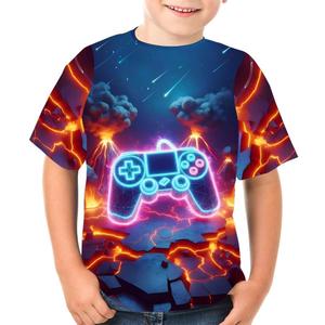 Boys Girls 3D Graphic Tees Unisex Short Sleeve T Shirt Novelty Neon Shirts for Boys 5-14 Years (Blue)