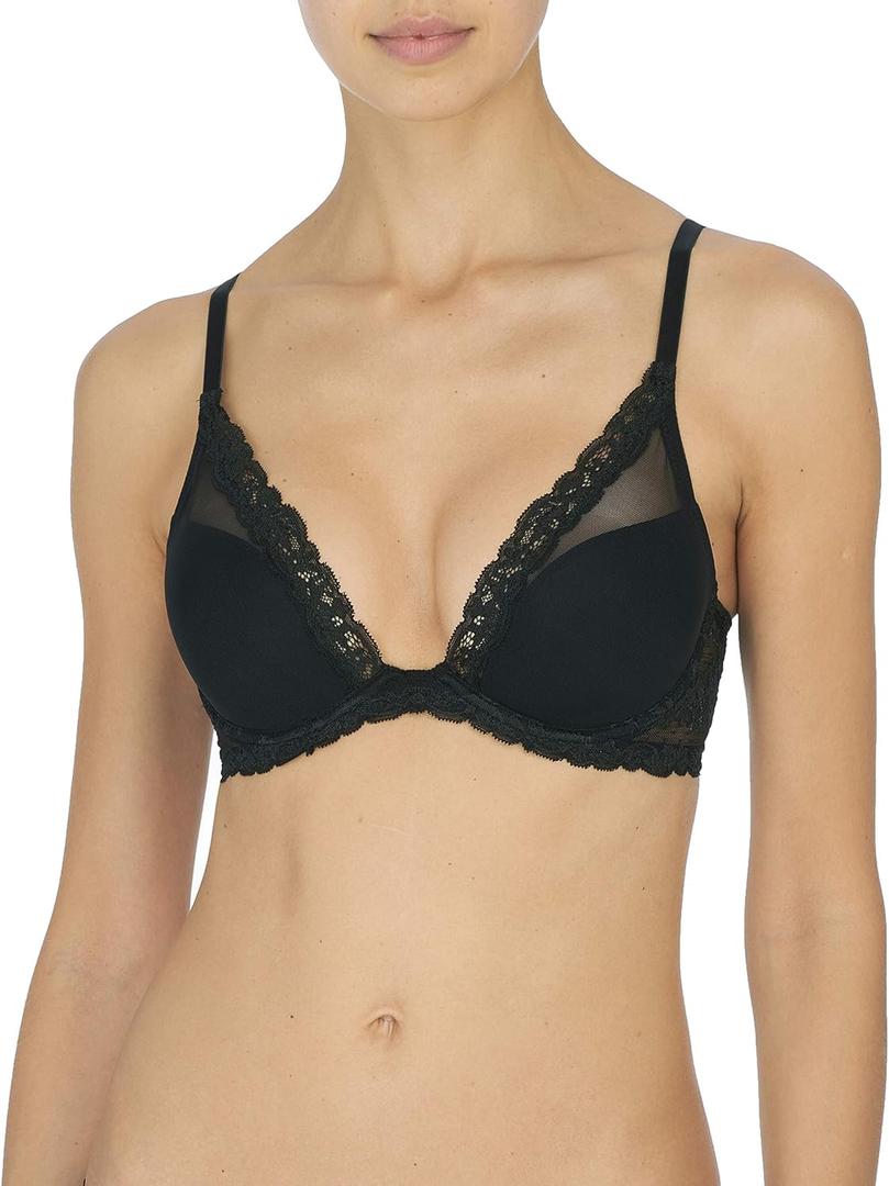 Natori Women's Feathers Luxe Plunge T-Shirt Underwire Bra 721255 (34DD, Black)