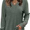 WIHOLL V Neck Long Sleeve Shirts for Women with Bottons Casual Fall Outfits Lightweight Tunic Sweaters Fashion Clothes 2025 (Green, S)