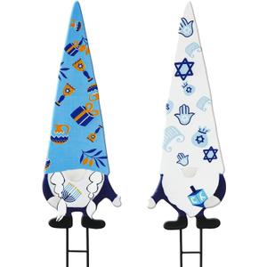Cinnvoice 2 Pcs Hanukkah Metal Yard Gnome Stakes 27.6 Chanukah Decorative Gnomes Stakes for Outdoor Happy Hanukkah Garden Signs for Jewish Christmas Party Supplies Lawn Garden Decoration