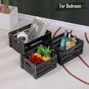 Storage Crates 3 Pack Wooden Nesting Crates with Handles,Rustic Storage Container Boxes,Farmhouse Decorative Baskets for Storage,Display,Decor,Black