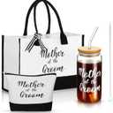 Zubebe 3 Pcs Bride Gifts for Bachelorette Party Bridal Shower Wedding Gift Set Include Glass Cup Canvas Tote Bag Makeup Bag