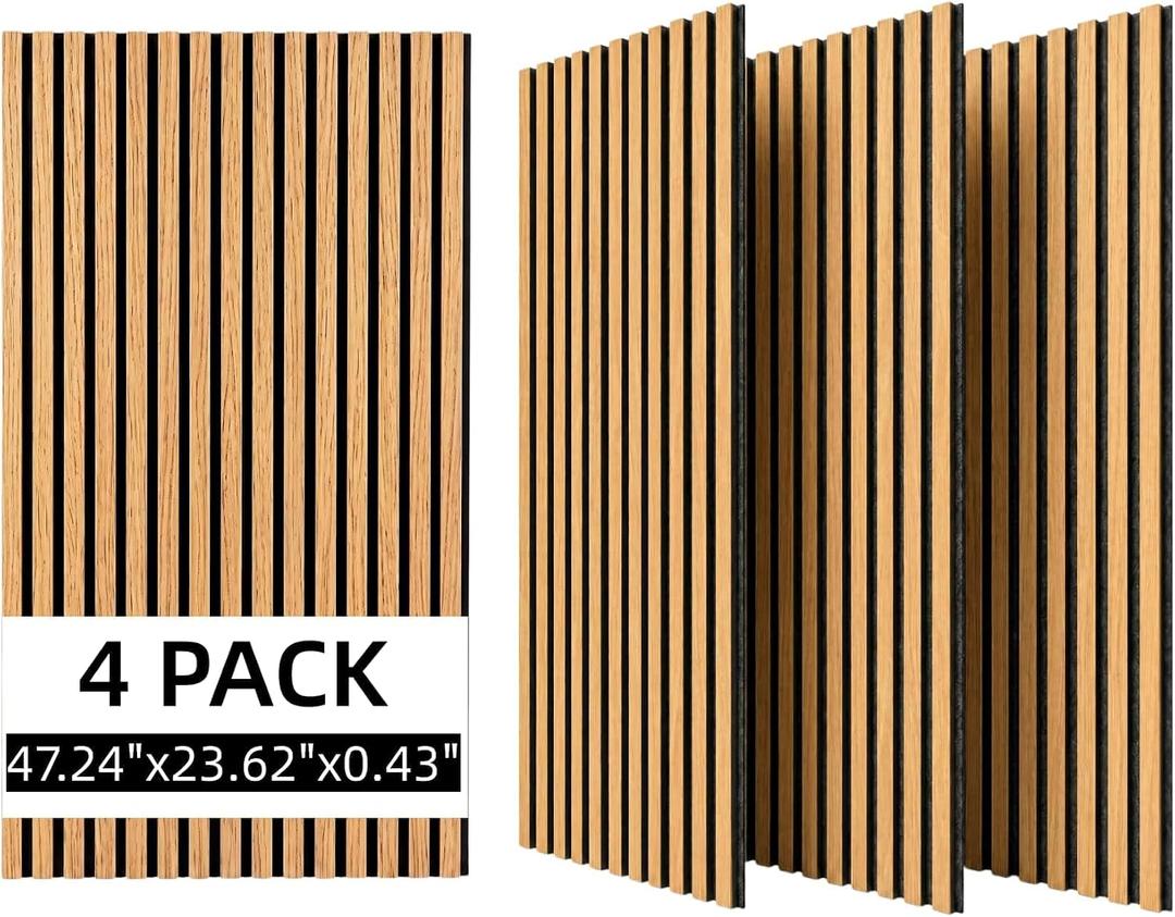 3D Wood Slat Acoustic Wall Panels, 4 Pack,Wall Decor,Warm Oak