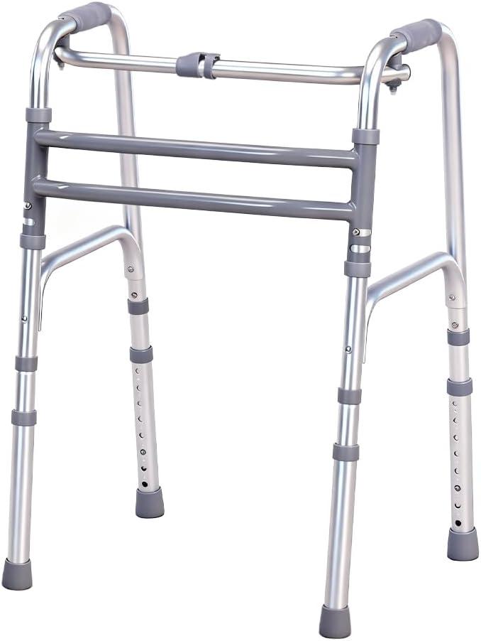Folding Standard Walkers for The Seniors,MAX 350lbsPortable Aluminum Alloy WalkerAdjustable Height, 2-in-1 FixedCross Walk Modes Aluminum Frame Height Adjustable Standard Walkers